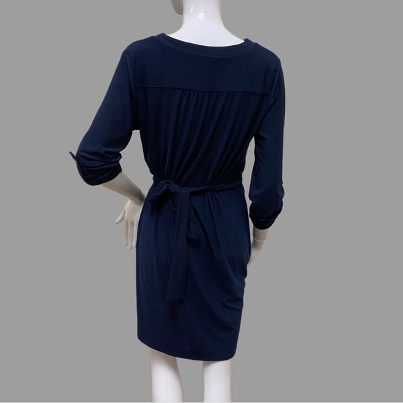 Spense 3/4 sleeve blue gold chain up the front dress - Picture 4 of 11